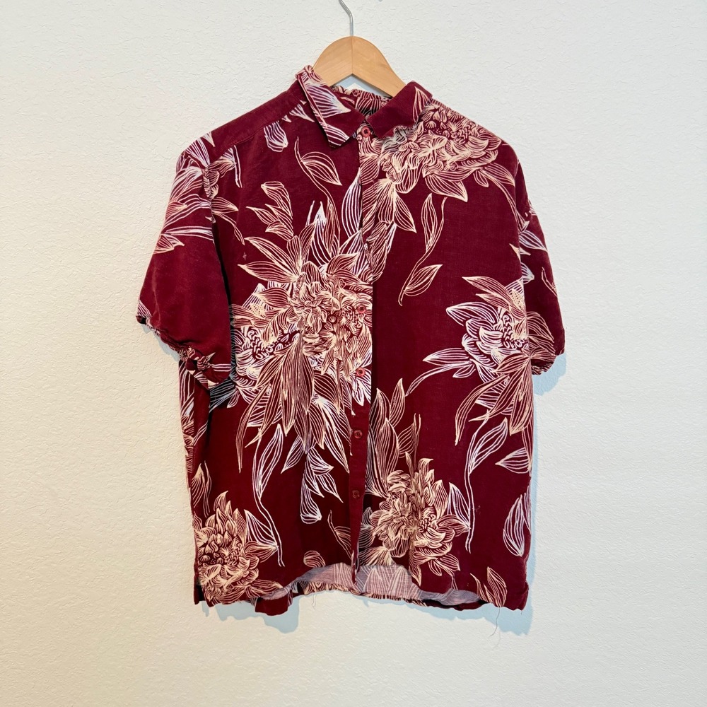 Cubavera Hawaiian Shirt Mens XL Red Floral Short Sleeve Button Up Casual Camp